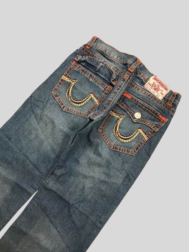 Vintage True Religion Inspired Embroidered Bootcut Jeans | Size 34 | Blue Denim — image 7 of 11