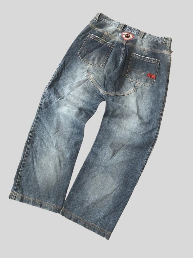 JNCO × Vintage Suomy Embroidered Denim Jeans – Baggy Fit – Size 36 — image 11 of 13