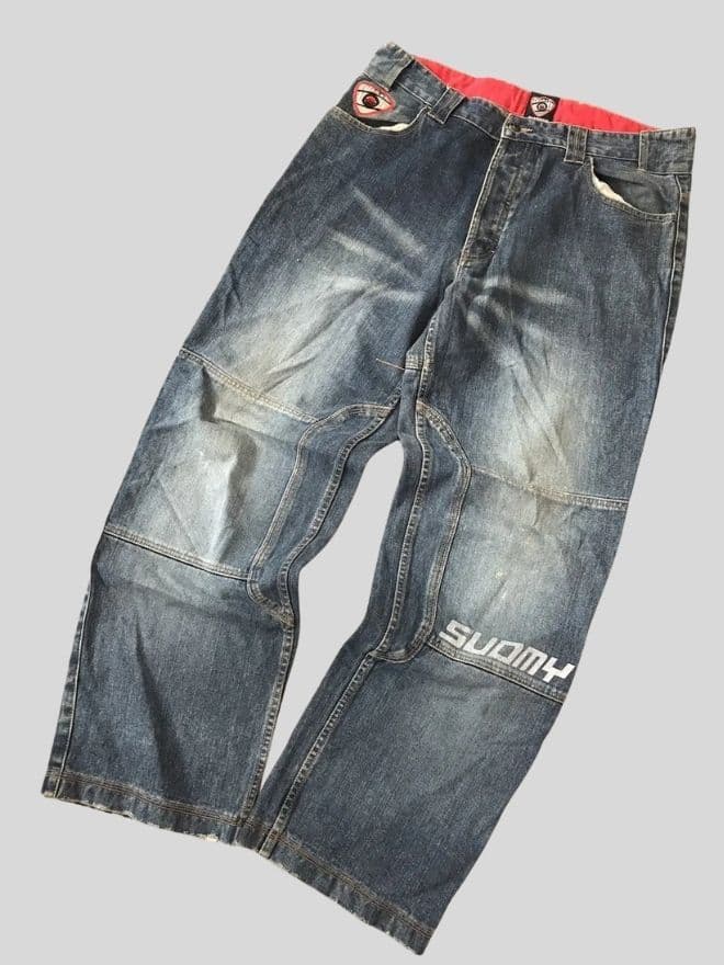 JNCO × Vintage Suomy Embroidered Denim Jeans – Baggy Fit – Size 36 — image 13 of 13
