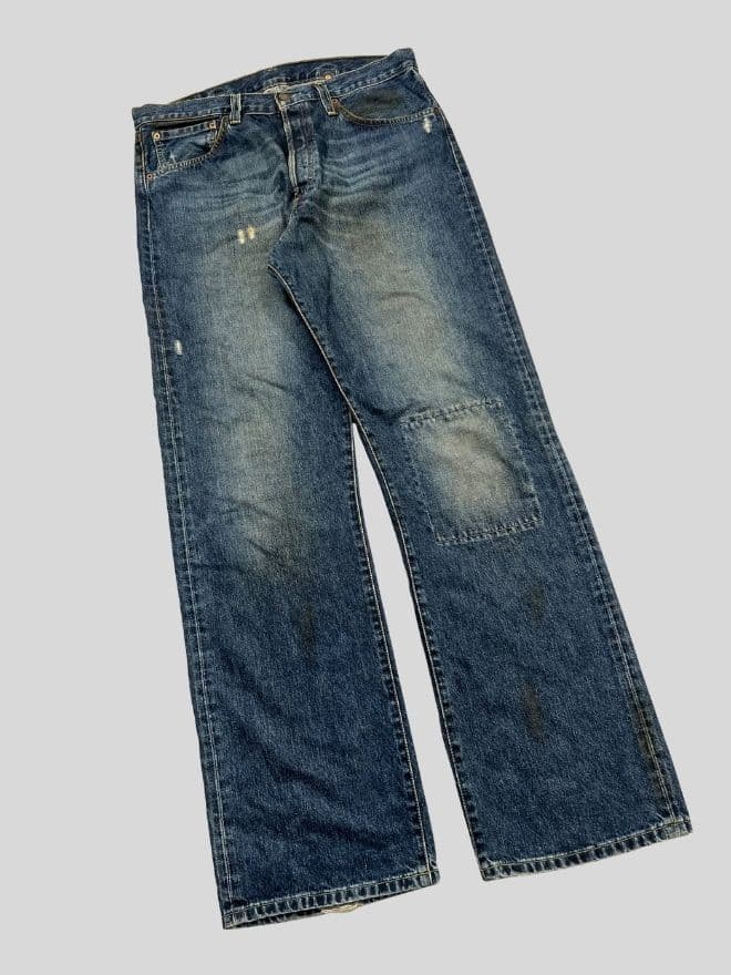 Vintage Levi’s Buckle Belt Denim Jeans | Size 36 | Blue Avant-Garde Pants — image 9 of 15