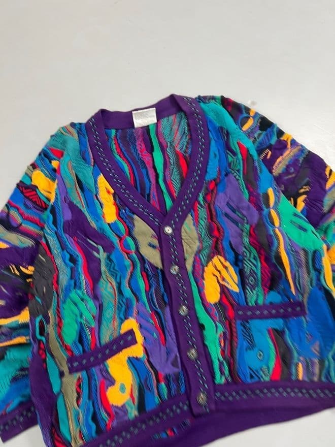 Vintage COOGI Multicolor Knit Sweater | 3D Textured Pattern | Size L — image 5 of 8