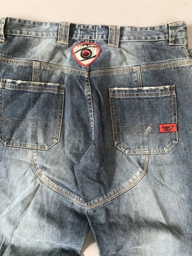 JNCO × Vintage Suomy Embroidered Denim Jeans – Baggy Fit – Size 36 — image 9 of 13