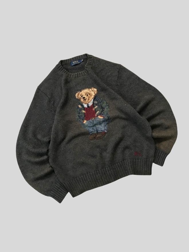 Vintage Polo Ralph Lauren Bear Knit Sweater – Blue – Size M — image 1 of 8