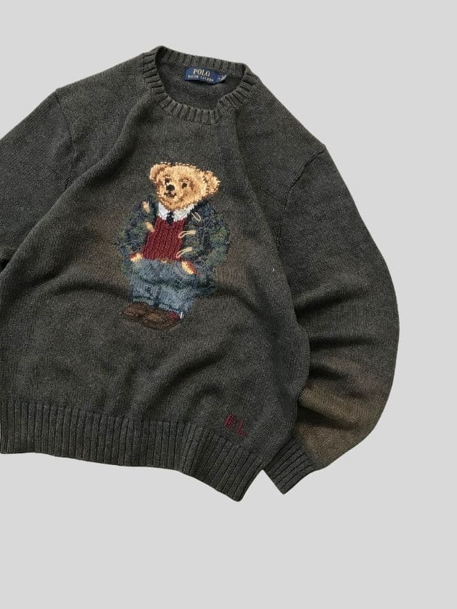 Vintage Polo Ralph Lauren Bear Knit Sweater – Blue – Size M — image 7 of 8