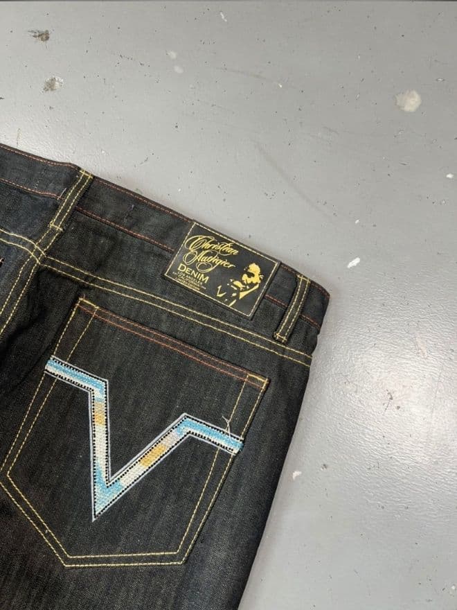 Vintage Ed Hardy Crazy Skull Embroidered Baggy Denim – Size 40 thumbnail 4
