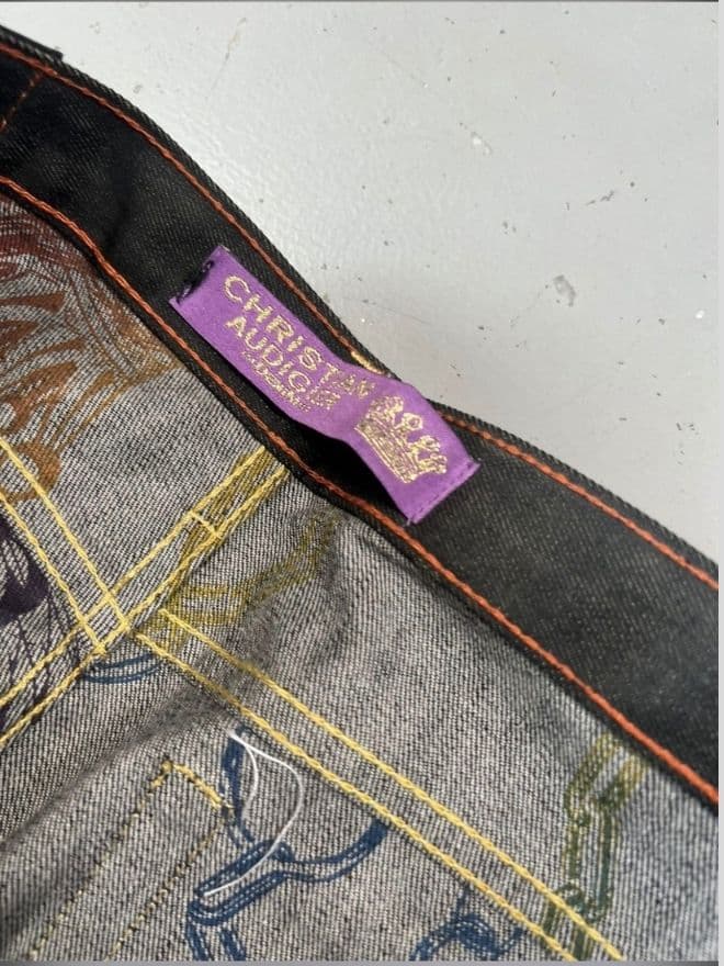 Vintage Ed Hardy Crazy Skull Embroidered Baggy Denim – Size 40 — image 6 of 9