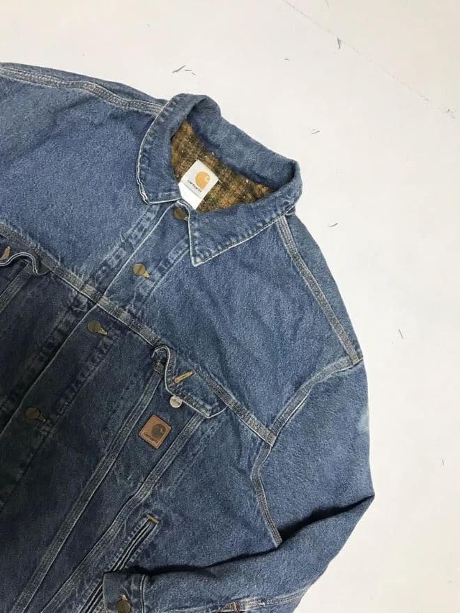 Vintage Carhartt J11 DST Blanket Lined Denim Jacket – Blue – Size XXL — image 8 of 11