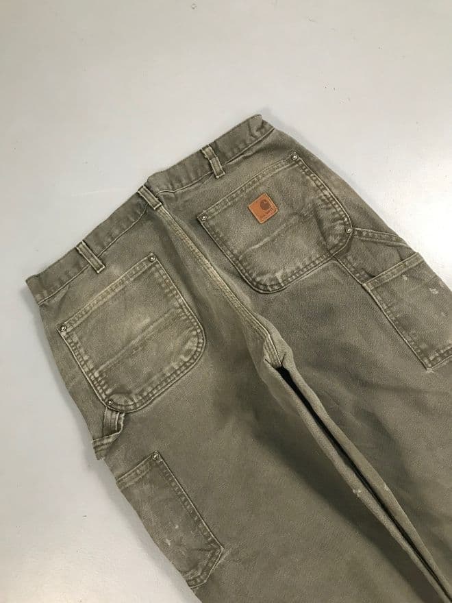 Vintage Carhartt B01 Double Knee Workwear Pants | Distressed Olive Green | Size 34 — image 8 of 9