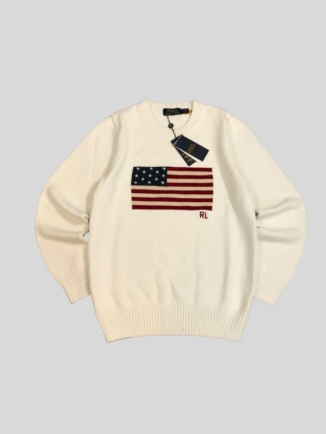 Vintage Polo Ralph Lauren Flag Knit Sweater – White – Size M — image 1 of 8
