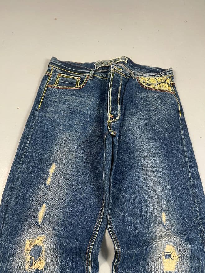 Vintage Japanese “Year of the Golden” Embroidered Denim Pants – Size 40 — image 5 of 11