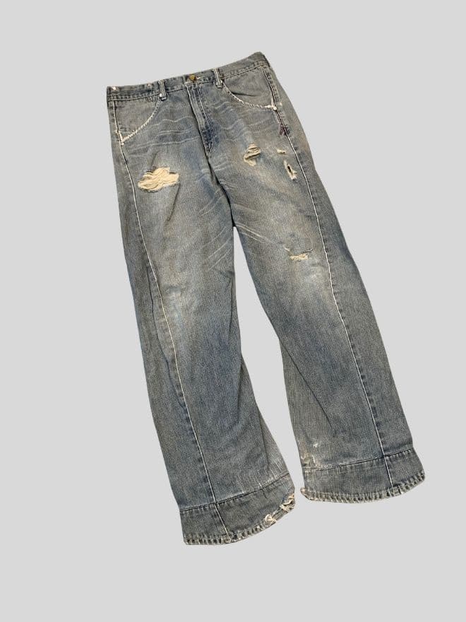 Levi's Vintage Engineer Jeans – Blue Denim – Size 33 – Distressed Avant-Garde Style — image 8 of 13