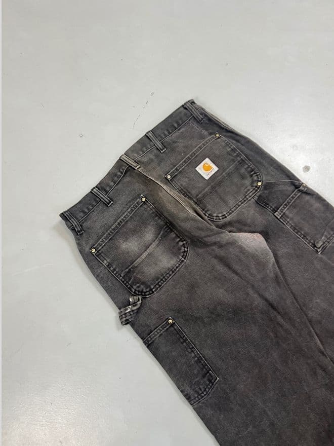 Vintage Carhartt Faded Carpenter Denim — Black Workwear Pants — Size 36 — image 9 of 12