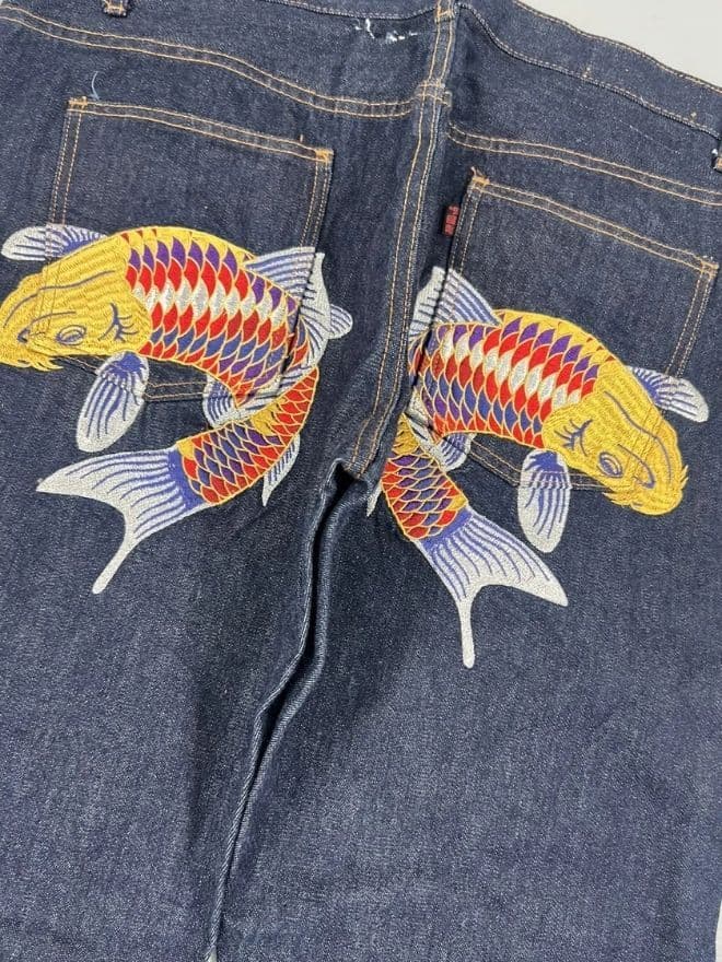 Vintage Japanese Brand Selvedge Fish Embroidered Denim – Size 40 — image 12 of 14