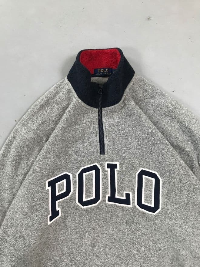 Vintage Polo Ralph Lauren Spell Out Big Pony Knit Sweater — Men’s L — Grey — image 8 of 9