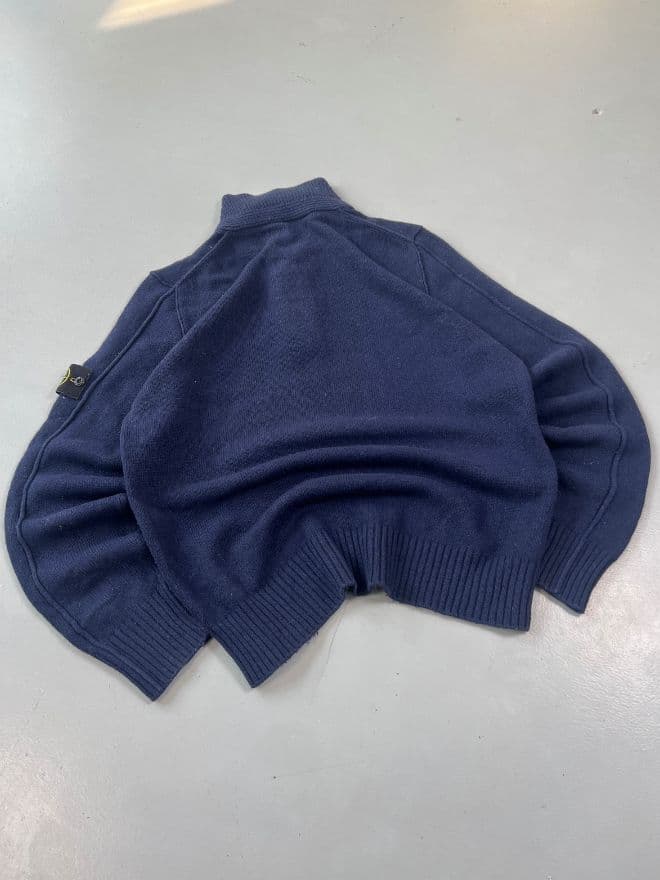 Vintage Stone Island Button-Up Knit Sweater – Blue – Size S — image 6 of 11