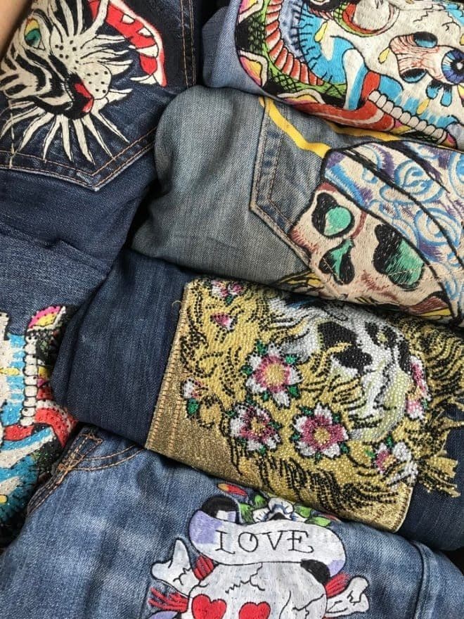 BUNDLE OF 15 CRAZY VINTAGE ED HARDY EMBROIDERED DENIM thumbnail 3