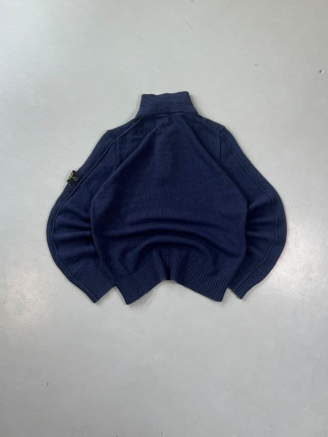Vintage Stone Island Button-Up Knit Sweater – Blue – Size S — image 8 of 11