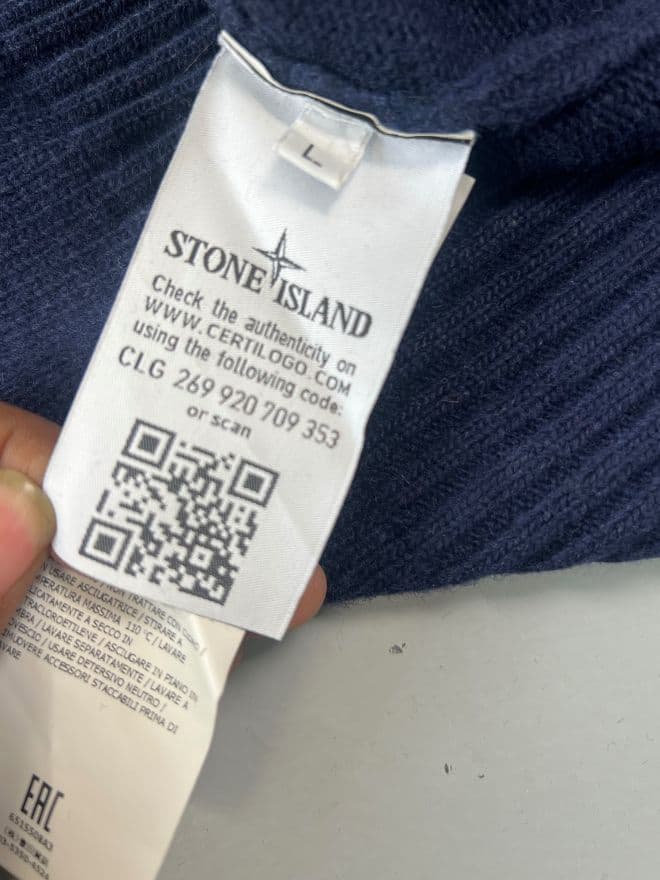 Vintage Stone Island Button-Up Knit Sweater – Blue – Size S — image 11 of 11