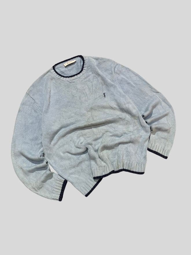 Yves Saint Laurent Vintage White Tag Knit Sweater – Blue – Size M – Classic Designer — image 10 of 12