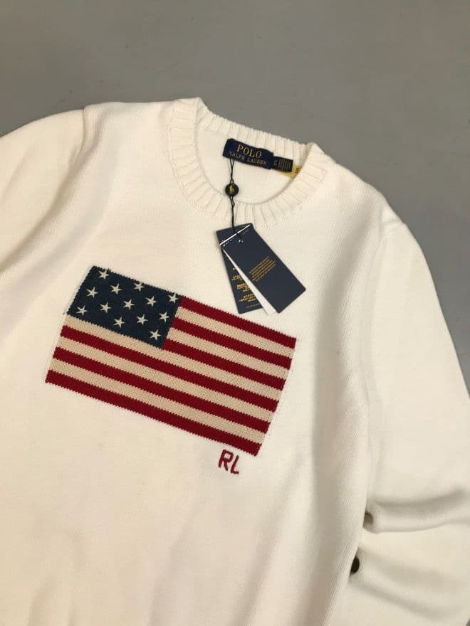 Vintage Polo Ralph Lauren Flag Knit Sweater – White – Size M thumbnail 2