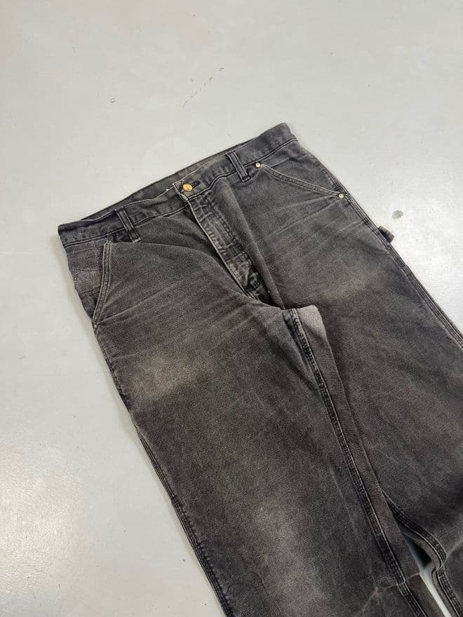 Vintage Carhartt Faded Carpenter Denim — Black Workwear Pants — Size 36 — image 6 of 12