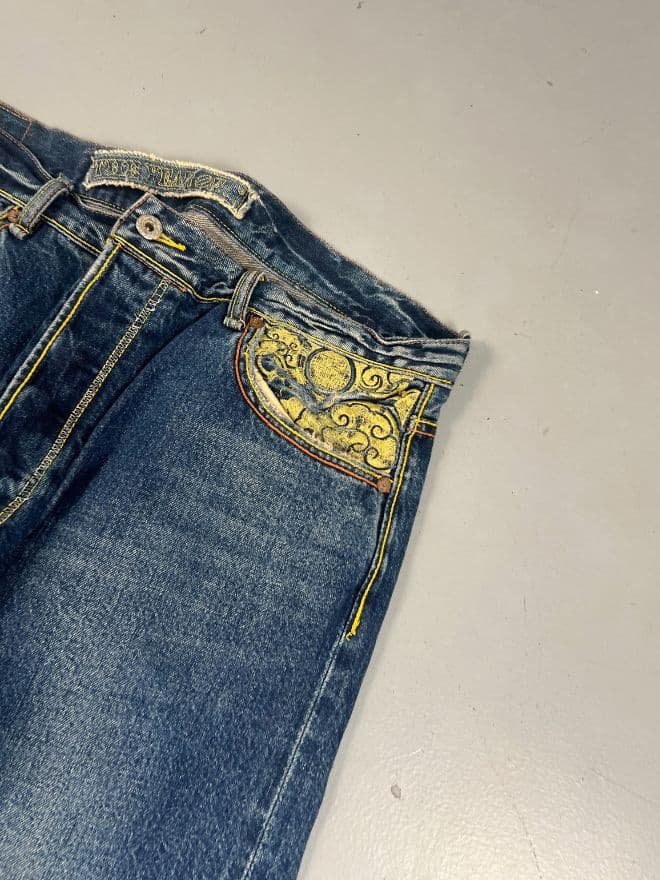 Vintage Japanese “Year of the Golden” Embroidered Denim Pants – Size 40 — image 6 of 11
