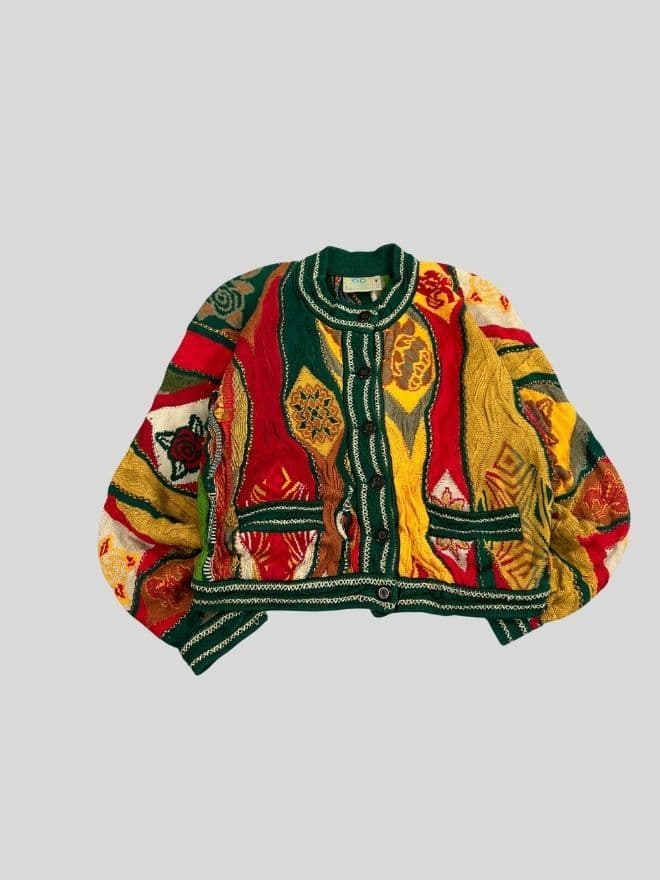 Vintage Coogi 3D Multicolor Knit Crop Sweater — Women’s Small | Rare Retro Style