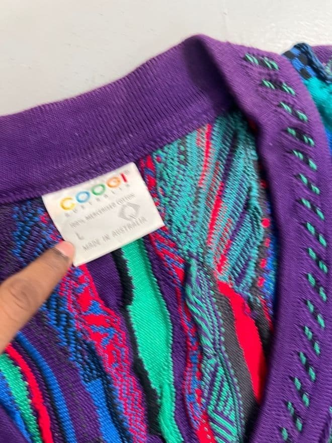 Vintage COOGI Multicolor Knit Sweater | 3D Textured Pattern | Size L — image 8 of 8