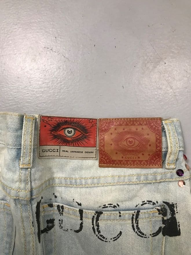 Vintage Gucci Inspired Studded Crystal Denim Jeans | Women’s Size 28 | Blue Luxury Style — image 13 of 16