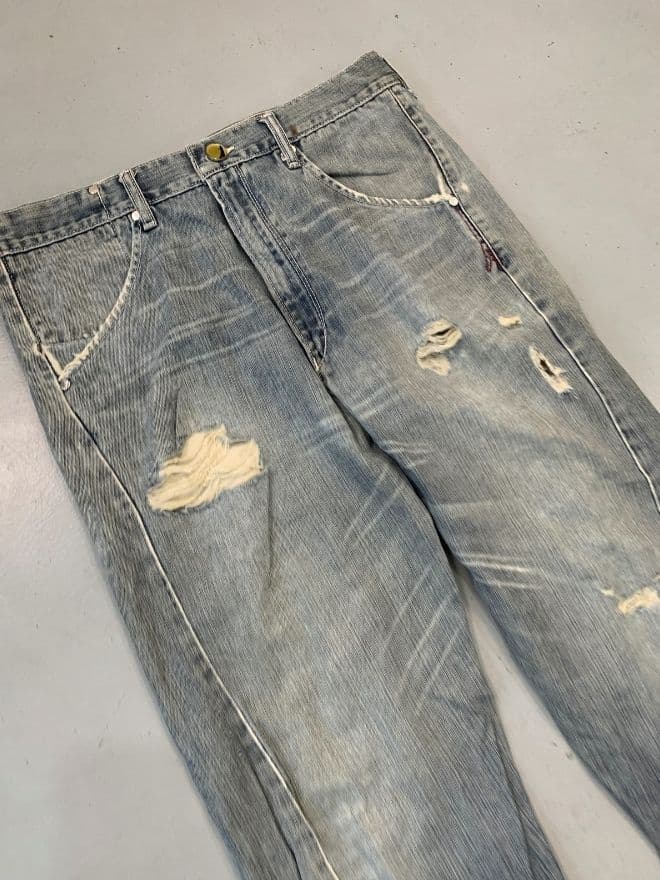 Levi's Vintage Engineer Jeans – Blue Denim – Size 33 – Distressed Avant-Garde Style — image 11 of 13