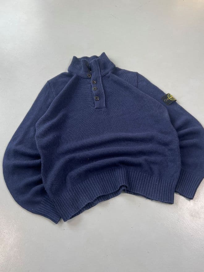 Vintage Stone Island Button-Up Knit Sweater – Blue – Size S — image 9 of 11