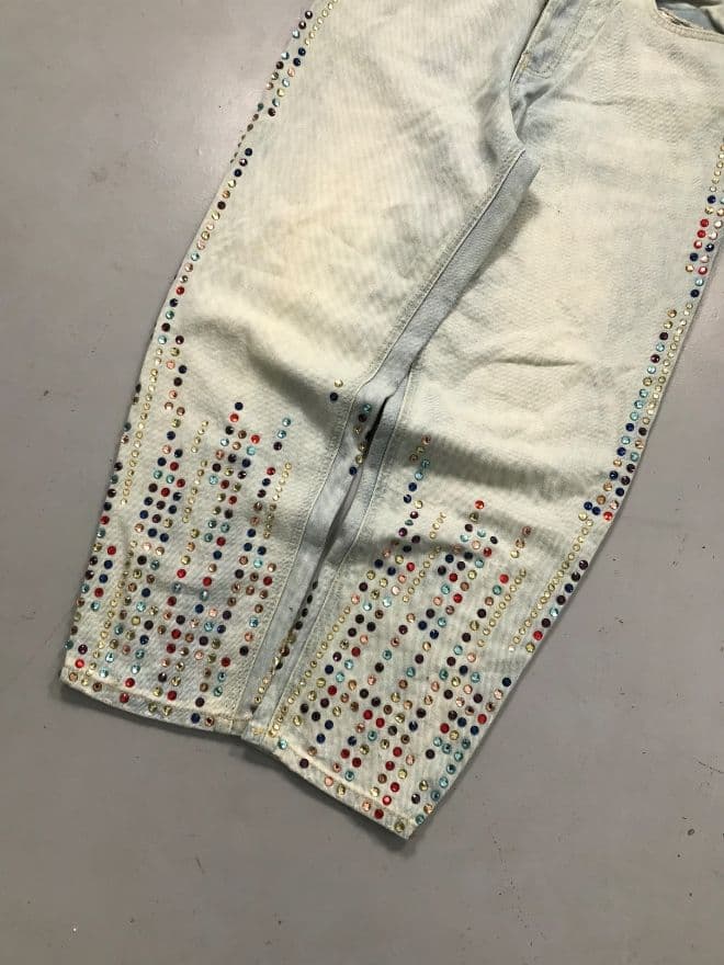 Vintage Gucci Inspired Studded Crystal Denim Jeans | Women’s Size 28 | Blue Luxury Style — image 5 of 16