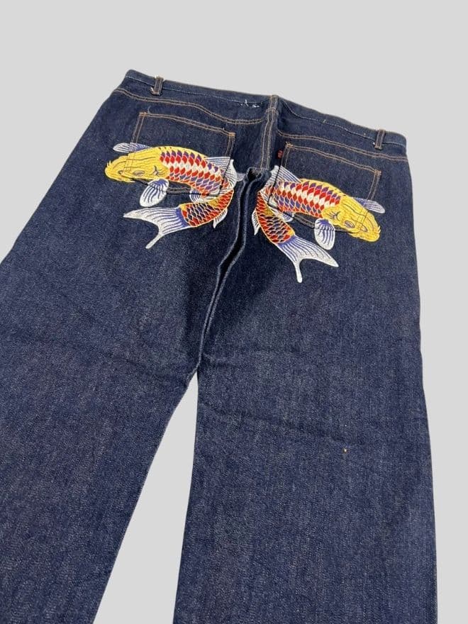 Vintage Japanese Brand Selvedge Fish Embroidered Denim – Size 40 — image 6 of 14