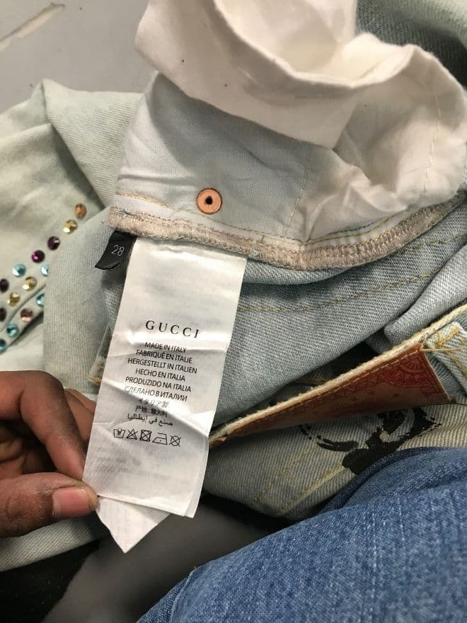 Vintage Gucci Inspired Studded Crystal Denim Jeans | Women’s Size 28 | Blue Luxury Style — image 9 of 16
