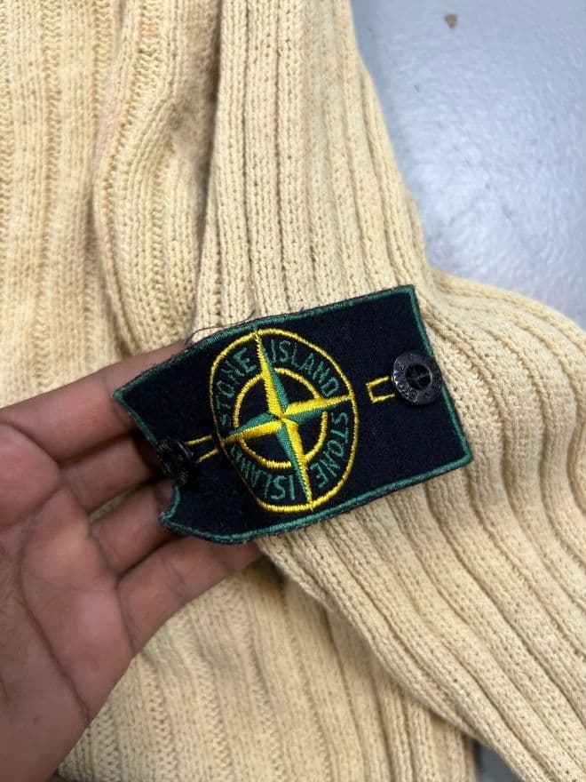 Vintage Stone Island Button-Up Knit Sweater | Yellow | Size M thumbnail 3