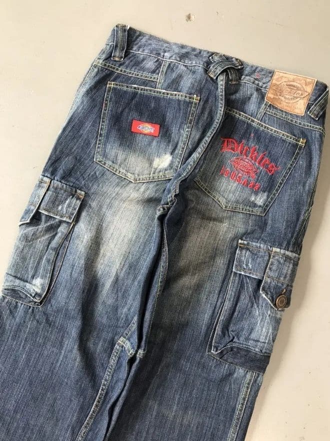 Vintage Dickies Cargo Spellout Embroidery Denim – Blue – Size 30 — image 10 of 12