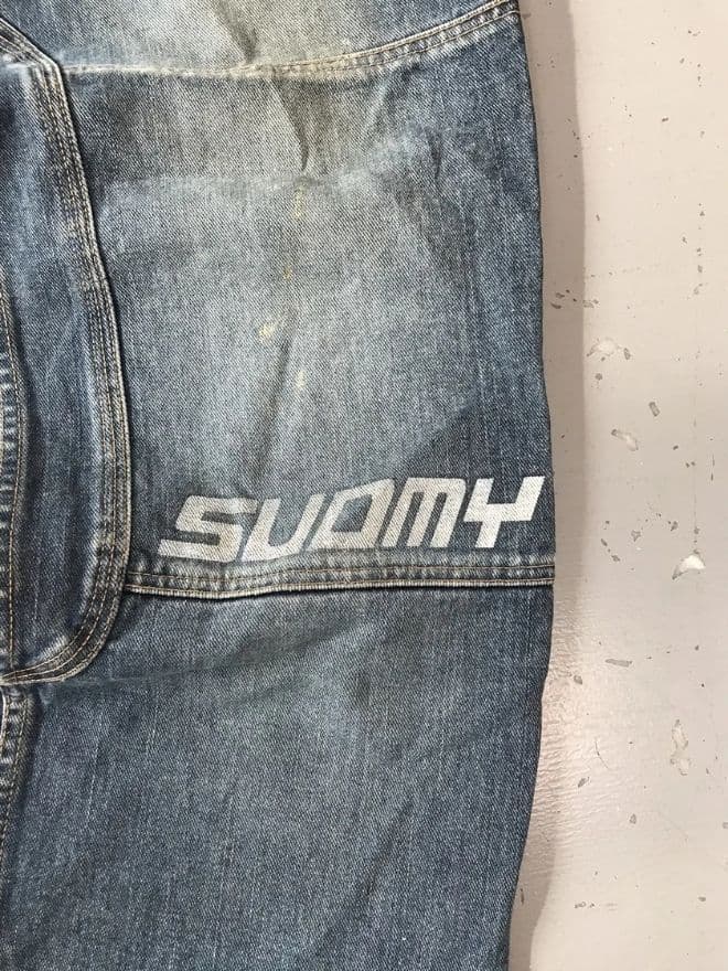 JNCO × Vintage Suomy Embroidered Denim Jeans – Baggy Fit – Size 36 — image 6 of 13