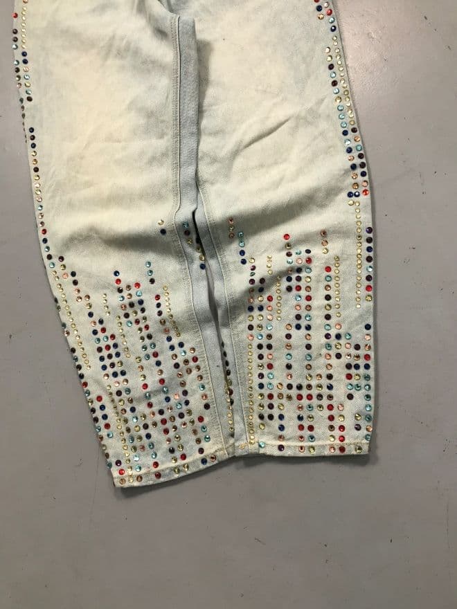 Vintage Gucci Inspired Studded Crystal Denim Jeans | Women’s Size 28 | Blue Luxury Style — image 16 of 16