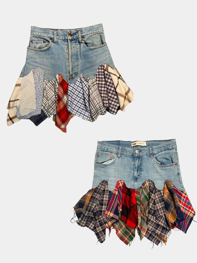 Levi’s Denim Patchwork Plaid & Flannel Mini Skirt thumbnail 2