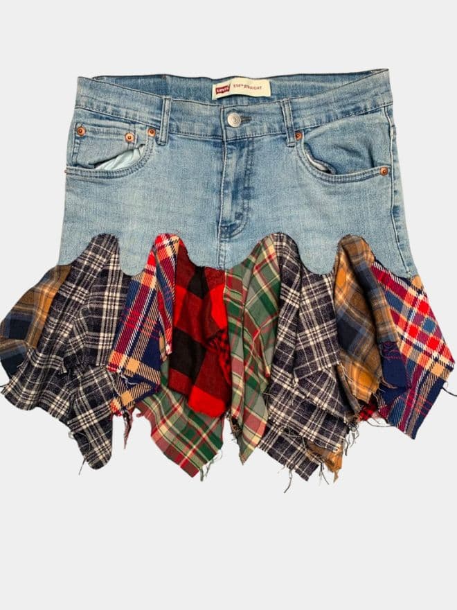 Levi’s Denim Patchwork Plaid & Flannel Mini Skirt thumbnail 3