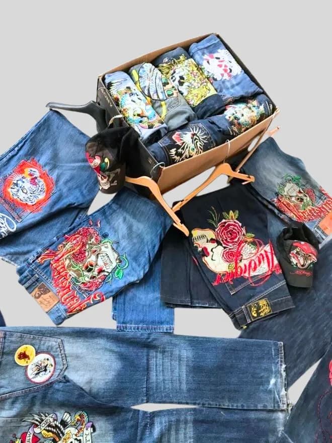 BUNDLE OF 15 CRAZY VINTAGE ED HARDY EMBROIDERED DENIM — image 1 of 13