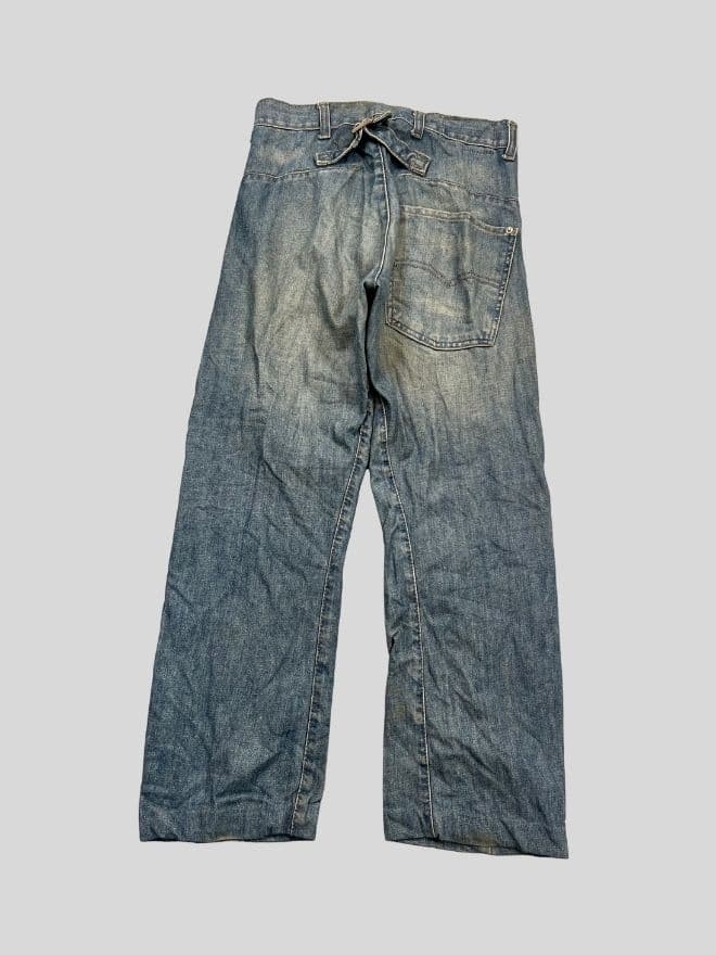 Vintage Levi's Engineer Jeans Denim Buckle Belt – Size 28 (US) / EU 44 – Distressed Blue — image 1 of 8