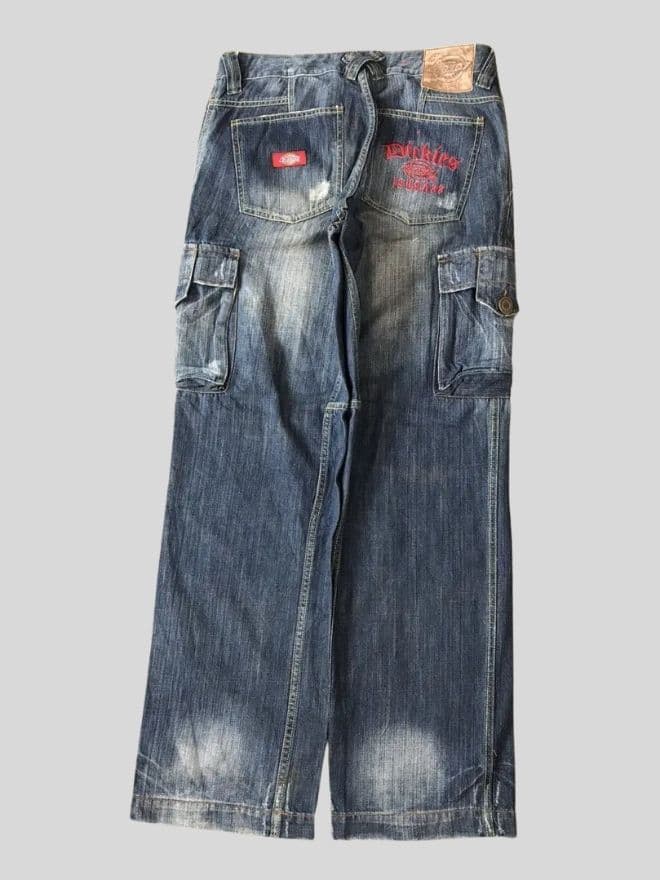 Vintage Dickies Cargo Spellout Embroidery Denim – Blue – Size 30