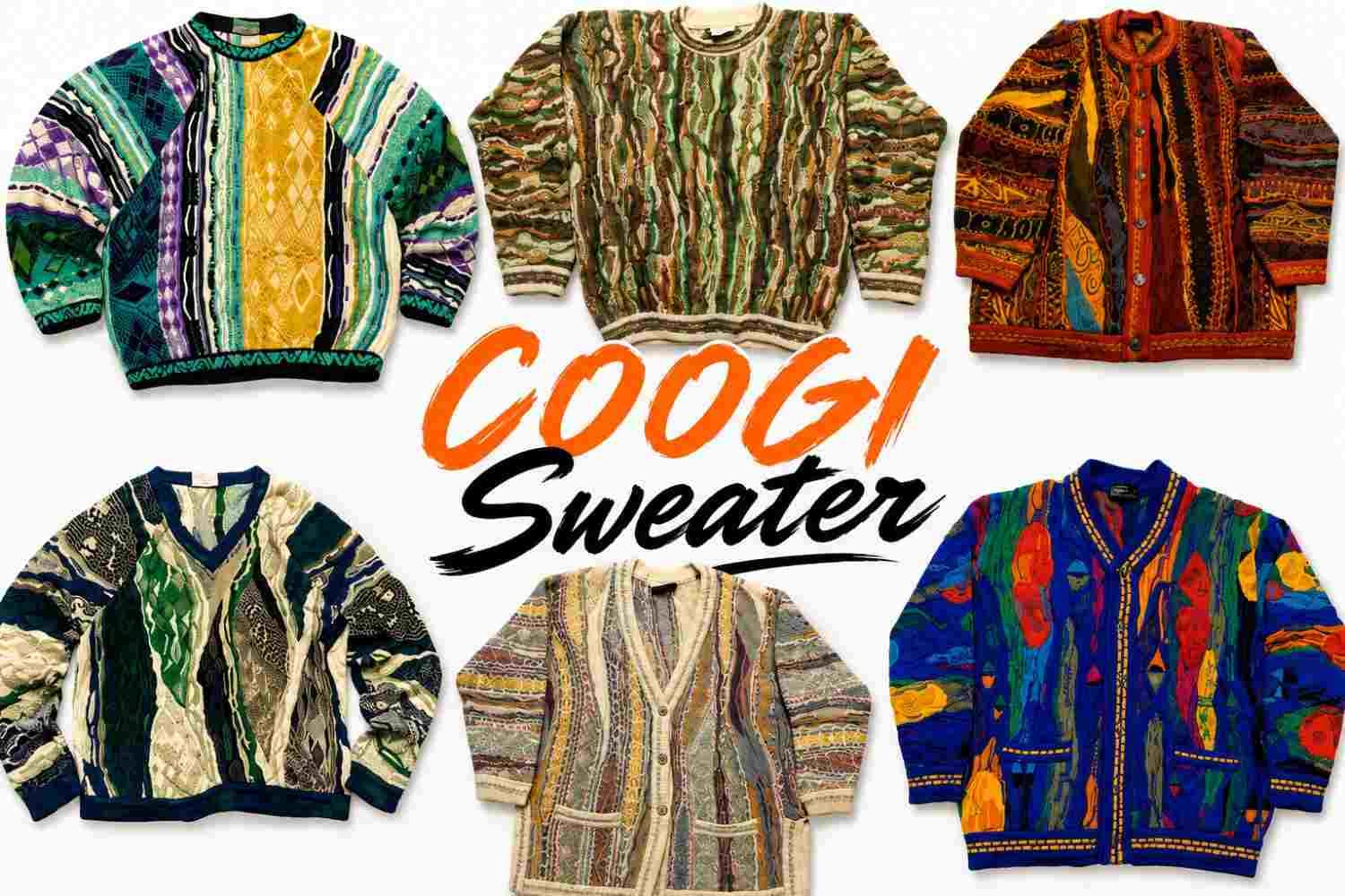 Colourful vintage COOGI sweaters with signature textured knit patterns