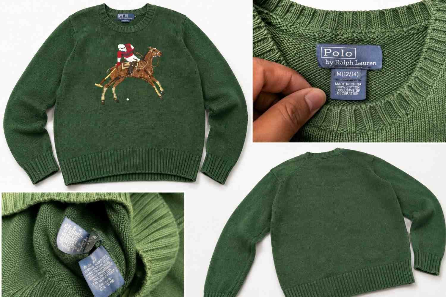 Vintage Polo Ralph Lauren green knit sweater with embroidered polo rider