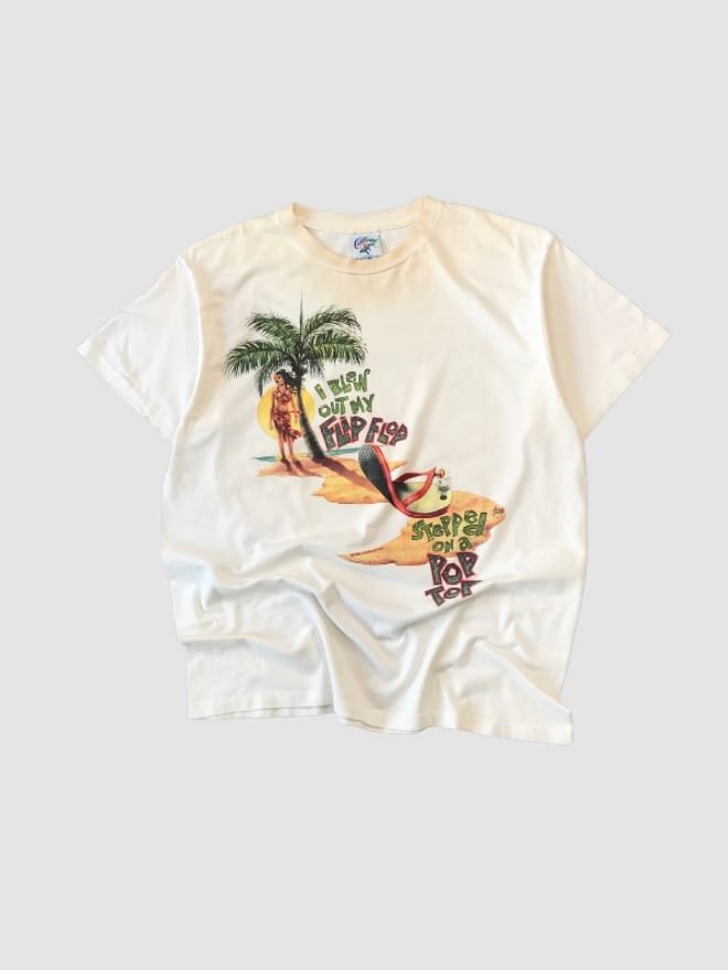 VINTAGE CARRBEAN  I BLEW OUT MY FLIP FLOP SINGLE STITCH GRAPHIC TEE
