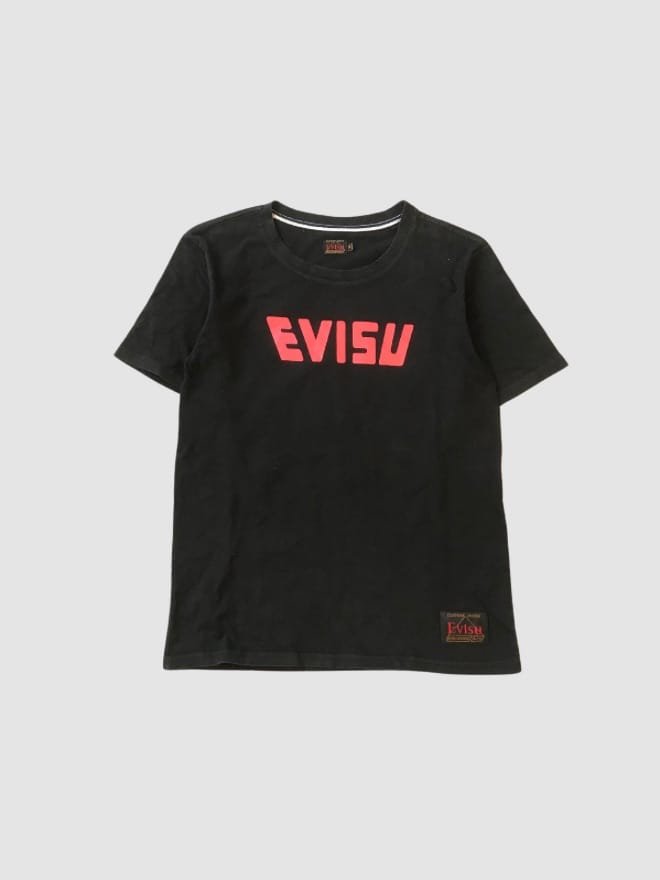VINTAGE EVISU BLACK DARUMA DOLL GRAFFIC TEES