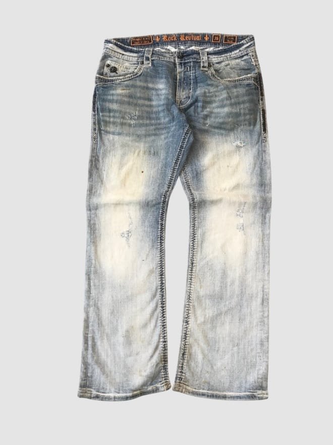 CRAZY SUNFADE VINTAGE  ROCK REVIVAL DOUBLE STITCH DENIM