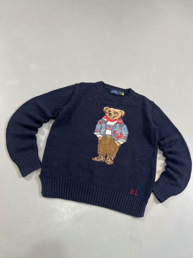 Vintage Polo Ralph Lauren Bear Knit Sweater – Blue (Men’s M)