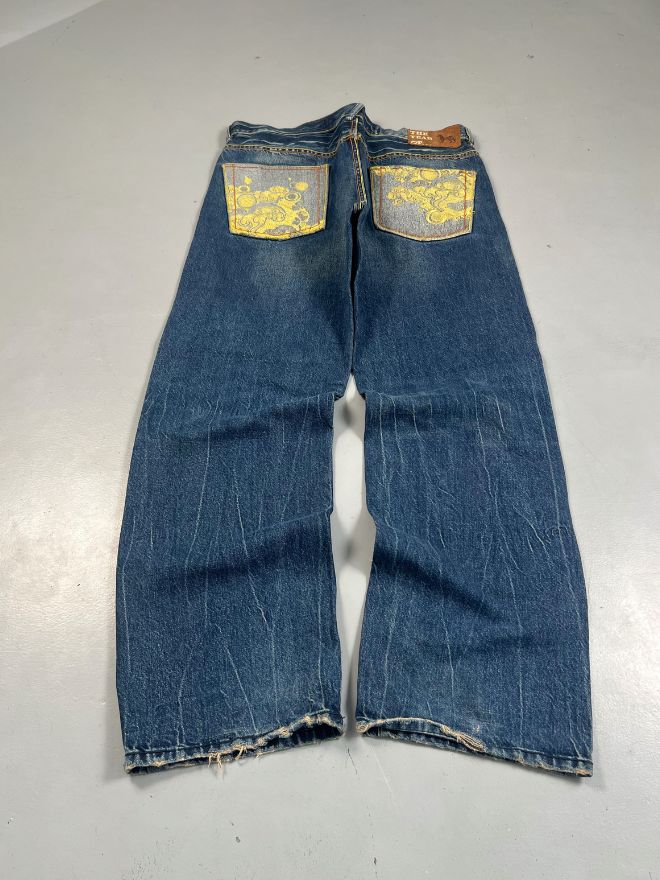 Vintage Japanese “Year of the Golden” Embroidered Denim Pants – Size 40